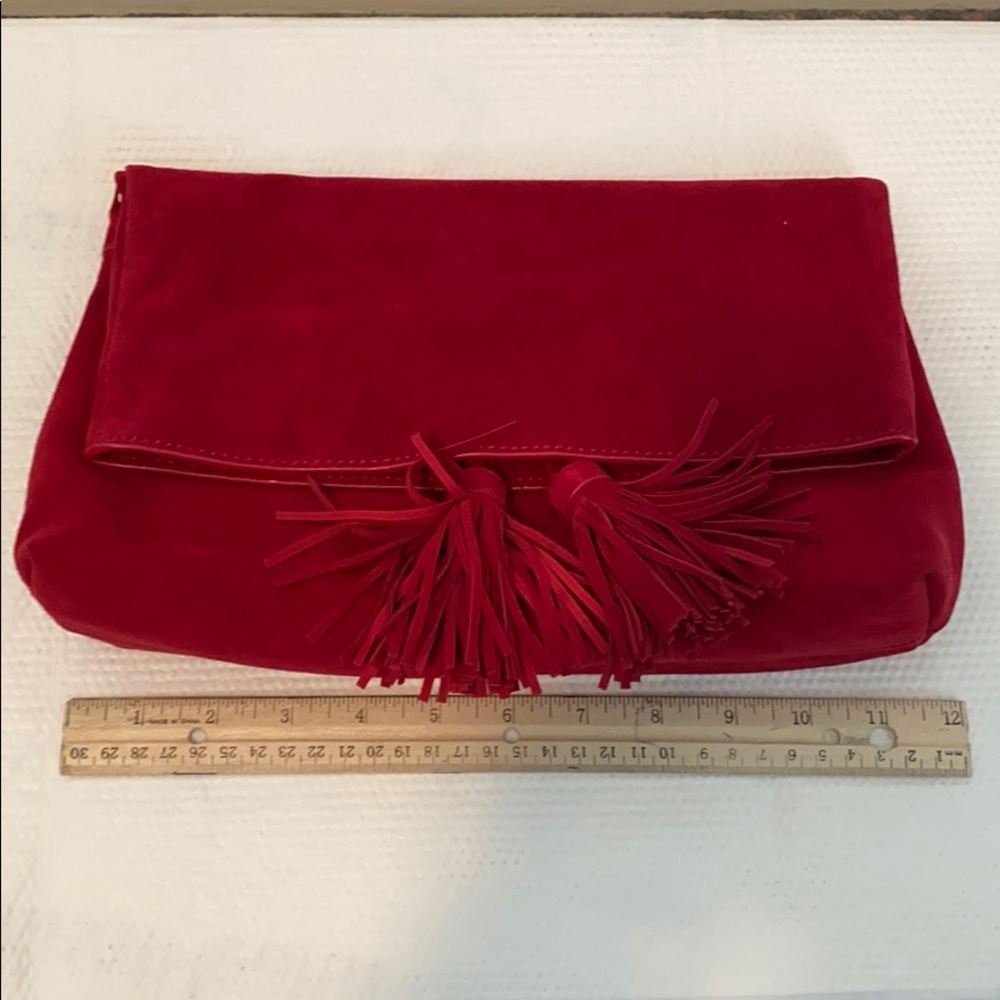 Ann Taylor Red Suede Folding Hand Bag